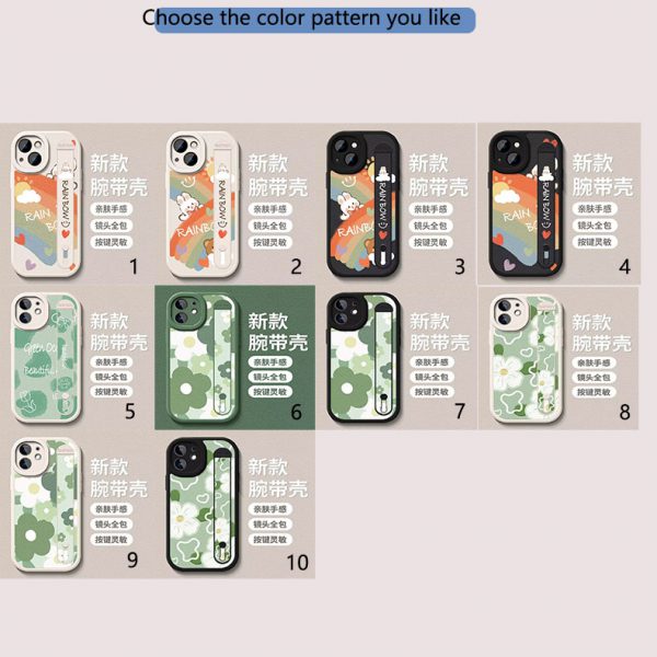 Rainbow silicone wristband stand mobile phone shell skin texture feel, suitable for Apple series mobile phones