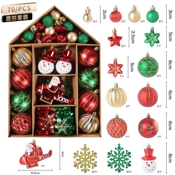 Christmas House Ornament Set, 70 Pc Decorations Kit, Hanging Ball Ornaments, Tree Decor Set, Festive Village Display