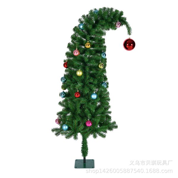 Green Leaning Christmas Tree, Pre-decorated with Ornaments, Built-in LED Lights, Tabletop Decor, Festive Home Display