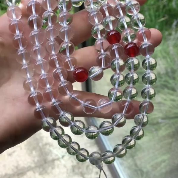 108 Clear Quartz Bead Bracelet, Natural Crystal Mala Necklace, Unisex Buddhist Prayer Beads, Ethnic Style Healing Jewelry