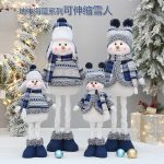 Blue Fabric Stretchable Snowman, Christmas Plush Doll Decor, Retractable Snowman Toy, Festive Tabletop Decoration - Image 2