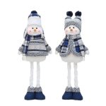 Blue Fabric Stretchable Snowman, Christmas Plush Doll Decor, Retractable Snowman Toy, Festive Tabletop Decoration
