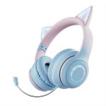 Cat Ear Headphones Wireless, Gaming Bluetooth Headset, Low Latency Mode, Long Battery Life RGB Lights, Cute Gaming Headset