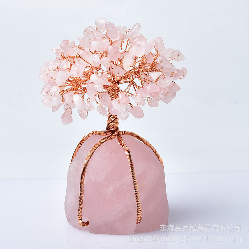 主图-06 Pink Crystal Money Tree, Raw Rose Quartz Gemstone, Five Petal Wealth Plant, Natural Stone Decor, Handmade Feng Shui - Image 1