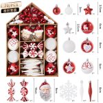 Christmas House Ornament Set, 70 Pc Decorations Kit, Hanging Ball Ornaments, Tree Decor Set, Festive Village Display - Image 7