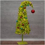 Green Leaning Christmas Tree, Pre-decorated with Ornaments, Built-in LED Lights, Tabletop Decor, Festive Home Display - Image 6