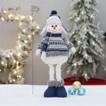 Blue Fabric Stretchable Snowman, Christmas Plush Doll Decor, Retractable Snowman Toy, Festive Tabletop Decoration - Image 7