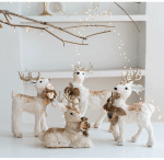 White Gold Christmas Decor, Realistic Deer Squirrel Figurines, Tree Base Display Set, Festive Tabletop Decorations Winter Scene - Image 3